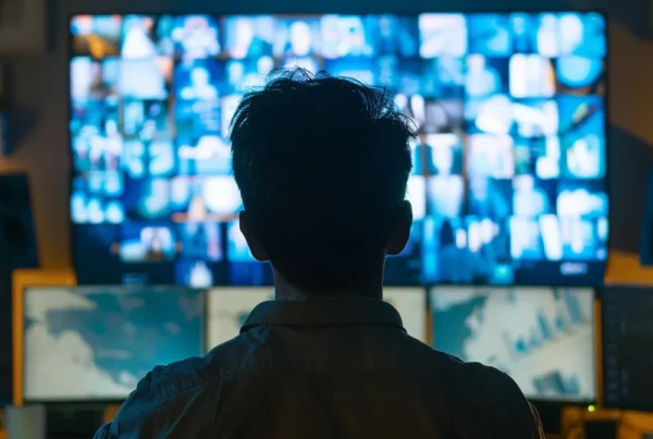 a person analyzing various images displayed on a computer screen.